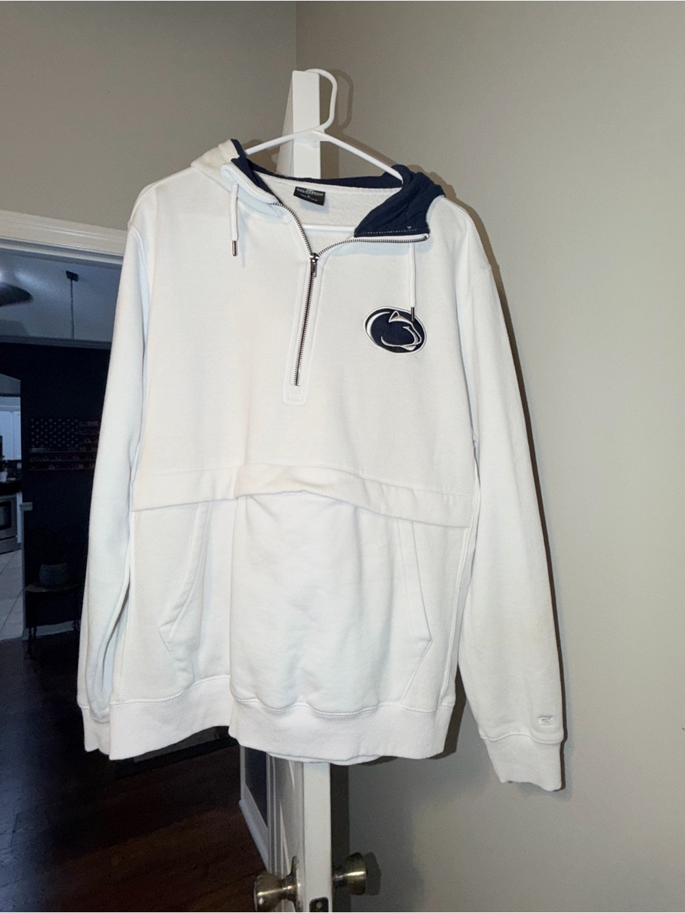 Penn State Colosseum White Half-Zip Hooded Sweatshirt with Navy Lining